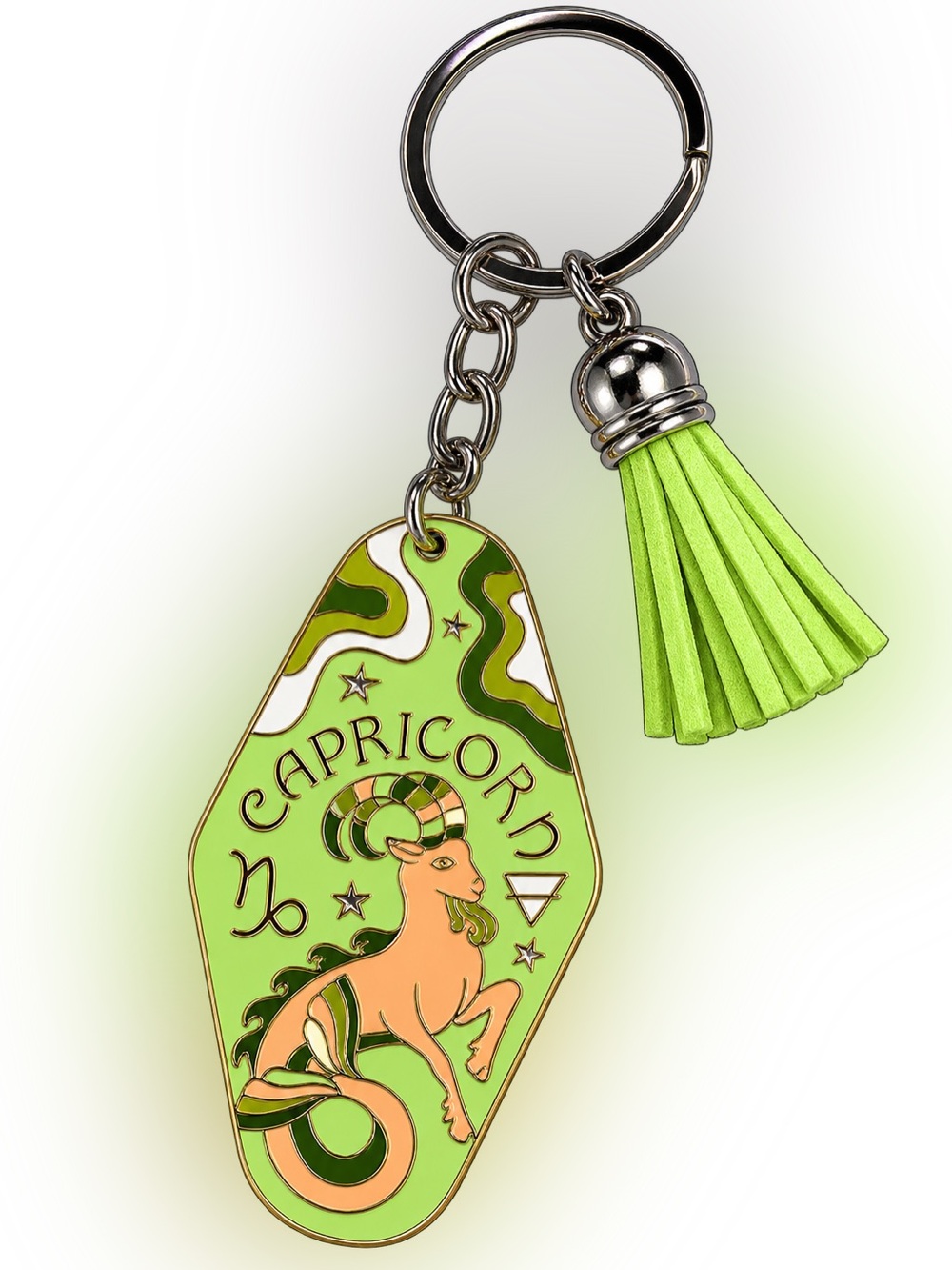 Capricorn Tassel Keychain Charm - Lime Green Zodiac Accessory